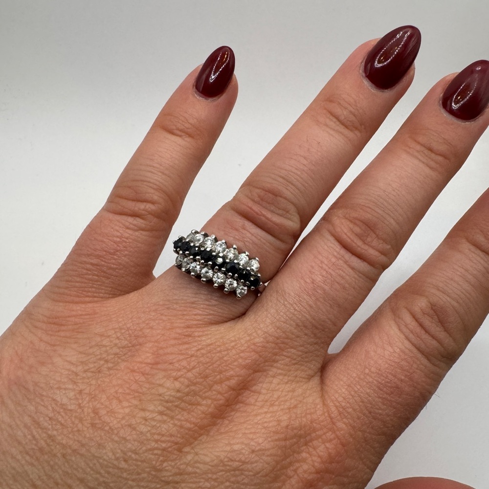 Sterling Silver Sapphire & CZ Statement Ring – Size 7